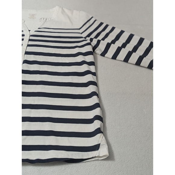 LL Bean Large Top Striped 3/4 Sleeve Button Cotton Blouse White Blue Nautical - Picture 6 of 11